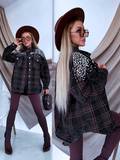 Джинсовая куртка "Crystal Glow MF2530" - ЧЕРНАЯ С ОРАНЖЕВЫМ