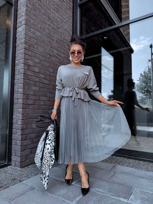 "VIOLA 3212" set - dress + jumper - KHAKI