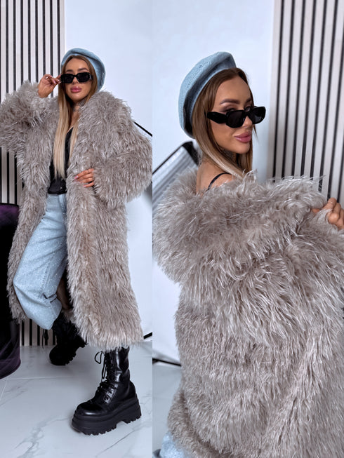 Длинное пальто из искусственного меха "CYBER" - ТЕМНО-БЕЖЕВЫЙ