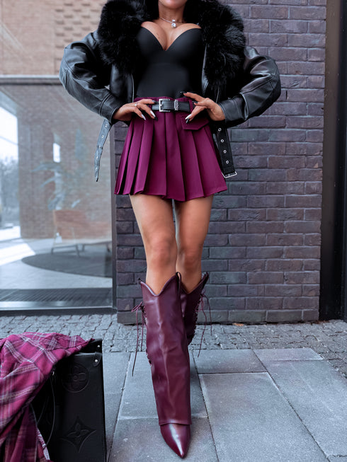 CORRUGATED shorts + belt GIFT "AMELIA" - Burgundy PRE-ORDER