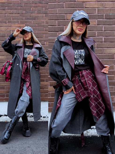 "DETAIL FL2250" пальто - СЕРОЕ С БОРДОВЫМ