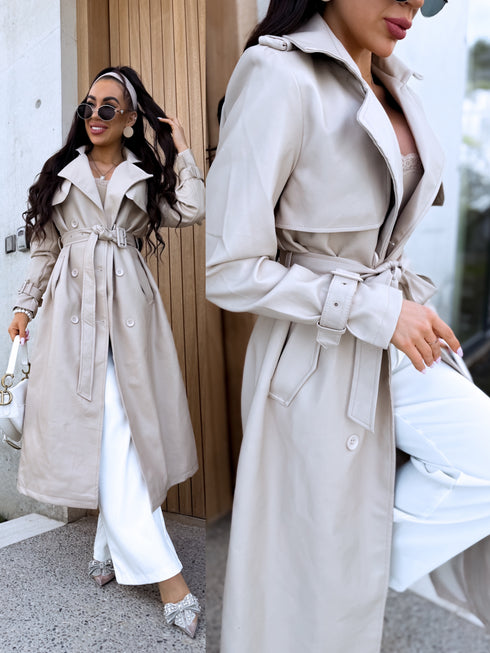 BEIGE, leather imitation trench "POWER" FL08