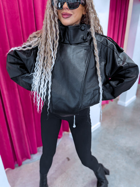 Faux leather jacket "PISTACHIO W5009" - BLACK