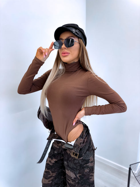 Light brown VIENTOŅA bodysuit with high collar H73