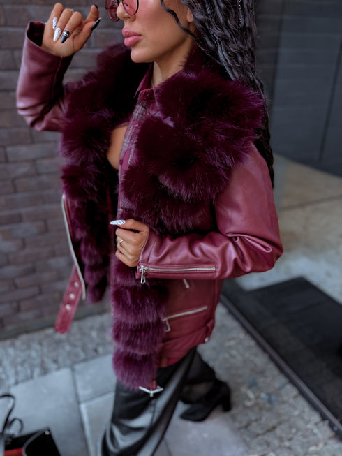 Бордовая куртка с бордовым мехом "LUX FUR" FL47