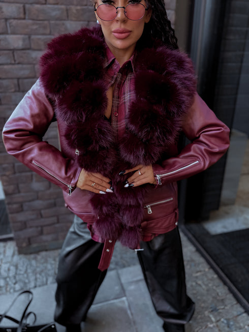 Бордовая куртка с бордовым мехом "LUX FUR" FL47