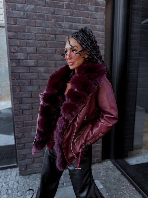 Бордовая куртка с бордовым мехом "LUX FUR" FL47