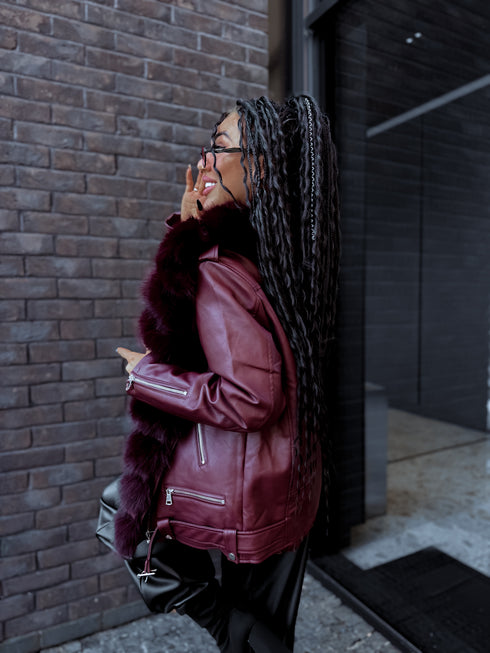 Бордовая куртка с бордовым мехом "LUX FUR" FL47