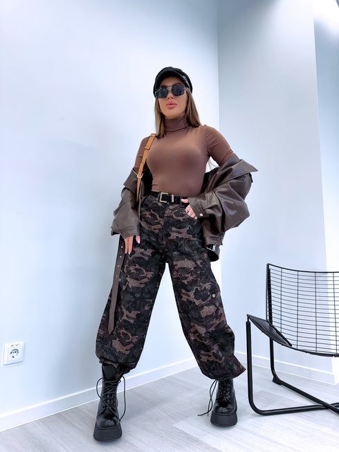 Light brown VIENTOŅA bodysuit with high collar H73