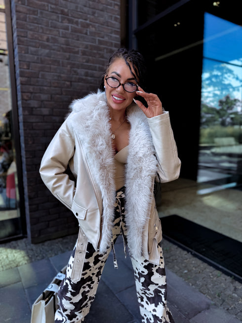 Light Beige Jacket with Beige Fur "LUX FUR" FL47