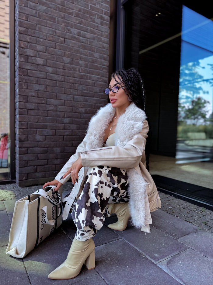Light beige jacket with beige fur trim "LUX FUR" CV2125 PRE-ORDER