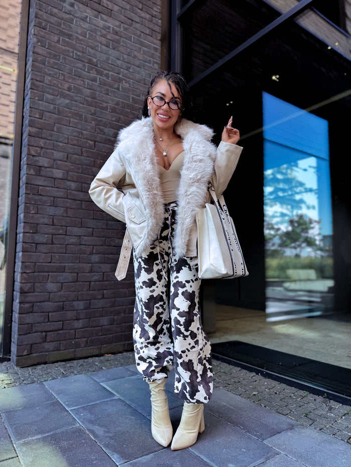 Light beige jacket with beige fur trim "LUX FUR" CV2125 PRE-ORDER