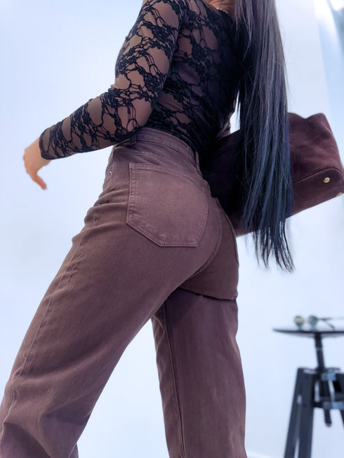 WIDE LEG džinsa bikses "RELATIONSHIP 9215-26"- CHOCO