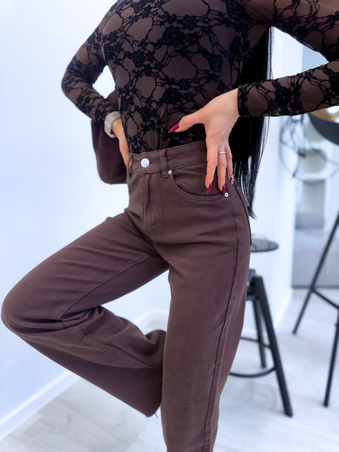 WIDE LEG džinsa bikses "RELATIONSHIP 9215-26"- CHOCO