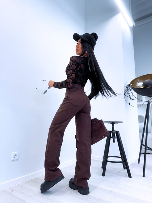 WIDE LEG džinsa bikses "RELATIONSHIP 9215-26"- CHOCO