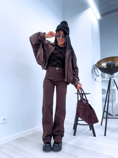 WIDE LEG džinsa bikses "RELATIONSHIP 9215-26"- CHOCO