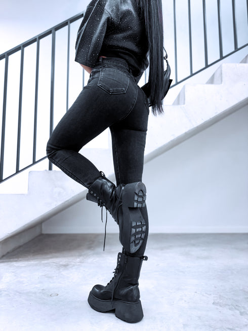 "MERELY HM5363-3" džinsa bikses ar siltinājumu - TUMŠI PELĒKAS PRE-ORDER