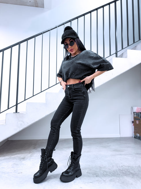 "MERELY HM5363-3" džinsa bikses ar siltinājumu - TUMŠI PELĒKAS PRE-ORDER