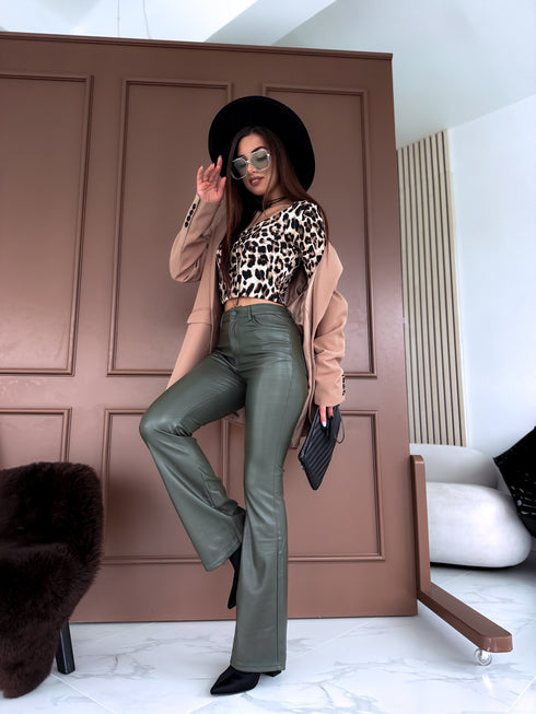 "MIDNIGHT GLOSS" ādas imitācijas bikses HM027-5 - HAKI