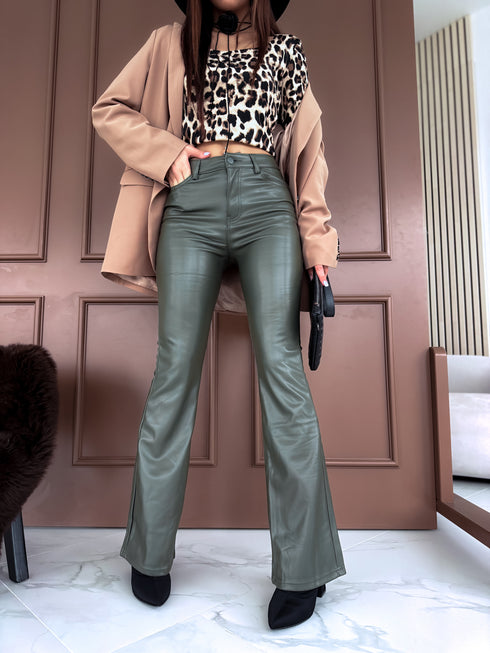 "MIDNIGHT GLOSS" брюки из искусственной кожи HM027-5 - ХАКИ