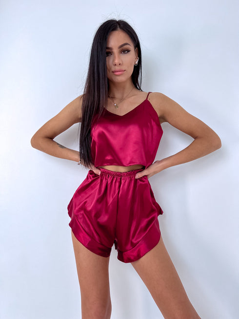 Burgundy Night Set 115 - Shorts + Crop Top