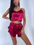 Burgundy Night Set 115 - Shorts + Crop Top