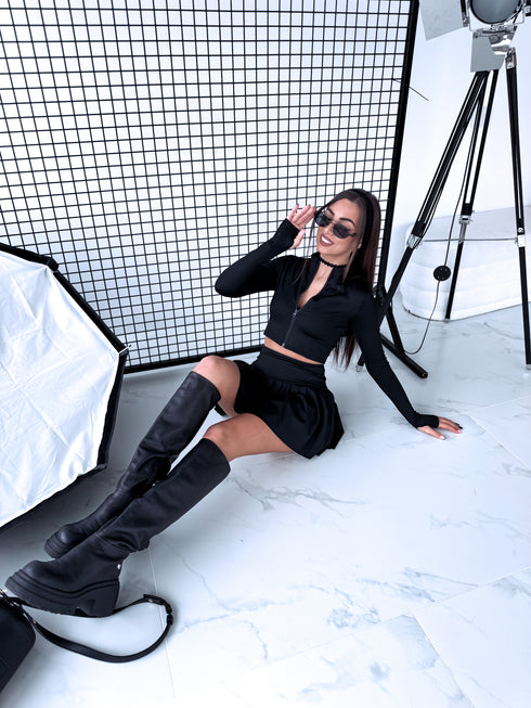 Elastic crop jacket "PROCESS LM88182" - black