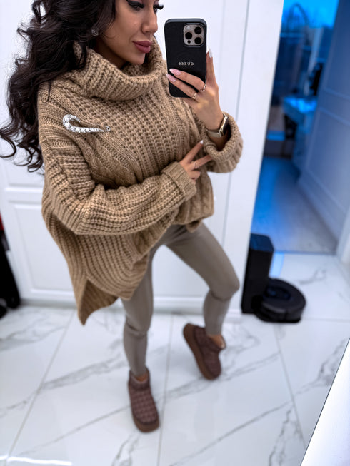 ELYNDI Удлиненный шерстяной свитер - идеально коричневый