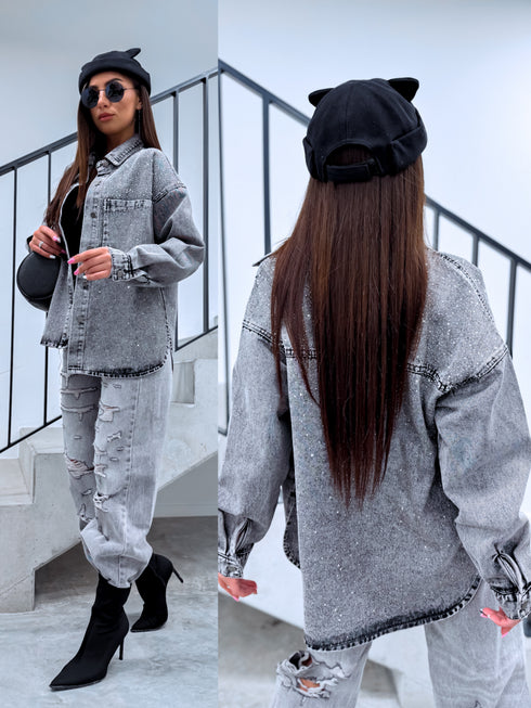 Джинсовая рубашка "GLINT DENIM" HM8631-2 - ТЕМНО-СЕРЫЙ