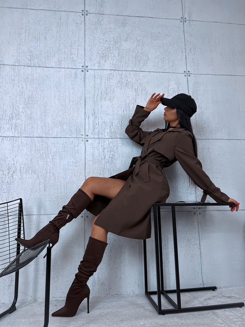 Pailgintas trencas "Pavasara sezona 6180" - šokoladinis rudas IŠANKSTINIS UŽSAKYMAS