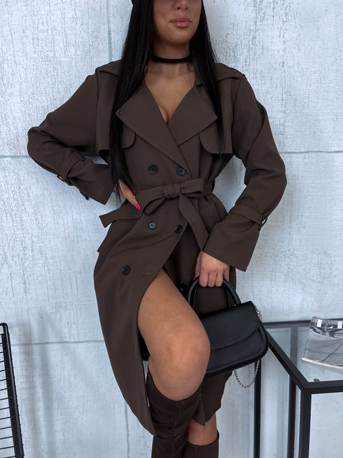 Pailgintas trencas "Pavasara sezona 6180" - šokoladinis rudas IŠANKSTINIS UŽSAKYMAS