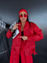 Oversize, faux leather jacket with belt PU28 - red