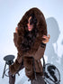 Warm, long coat with fur front + belt - CHOCOLATE BROWN