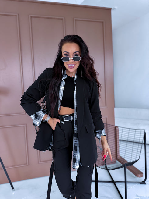 BLACK, ONE SIZE jacket + black top