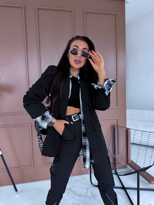 BLACK, ONE SIZE jacket + black top