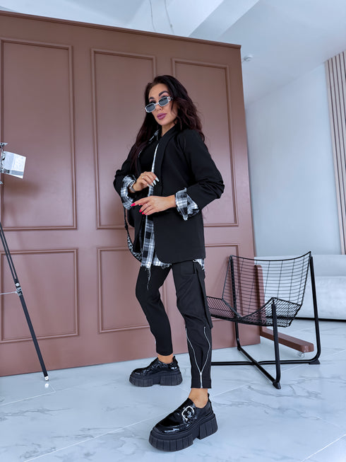 BLACK, ONE SIZE jacket + black top