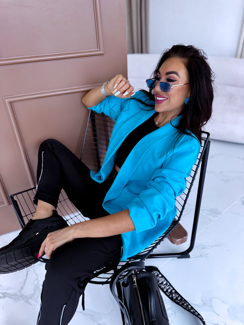 Koši zila, ONE SIZE švarkas su surauktomis rankovėmis