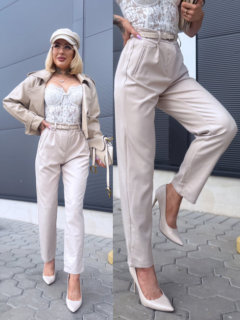 Fabric pants + belt "STELLA 21306" - BEIGE