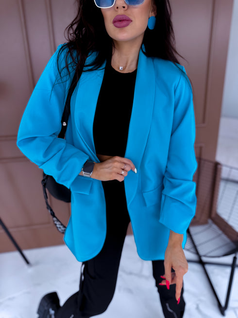 Koši zila, ONE SIZE švarkas su surauktomis rankovėmis