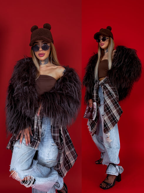 "CHILLY" LD04 mākslīgās kažokādas mētelis - choco