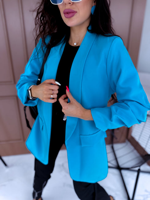 Koši zila, ONE SIZE švarkas su surauktomis rankovėmis