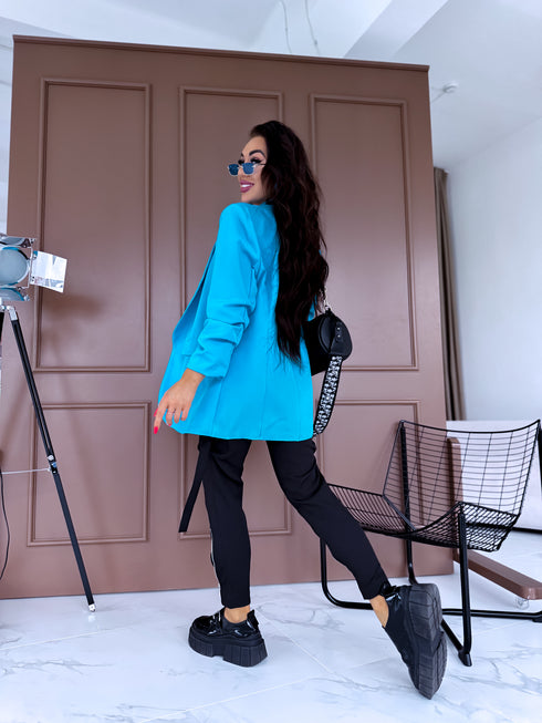 Koši zila, ONE SIZE švarkas su surauktomis rankovėmis