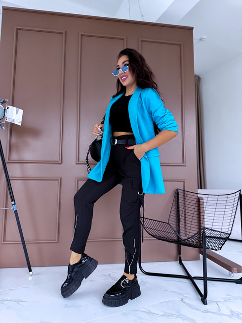 Koši zila, ONE SIZE švarkas su surauktomis rankovėmis