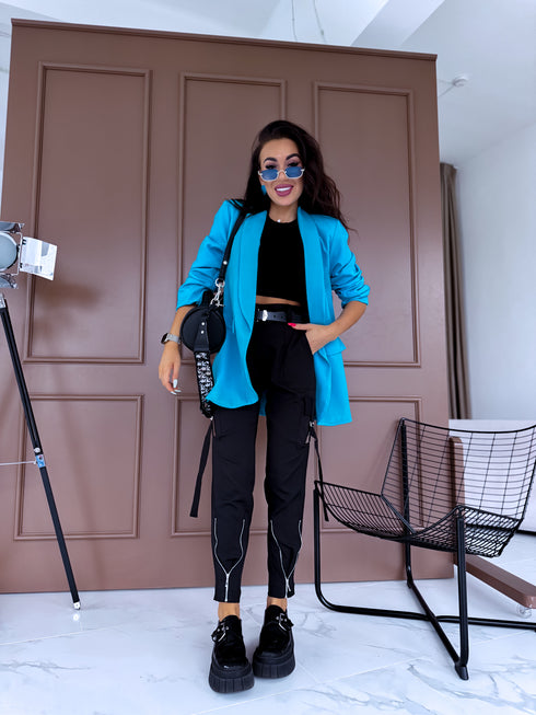 Koši zila, ONE SIZE švarkas su surauktomis rankovėmis