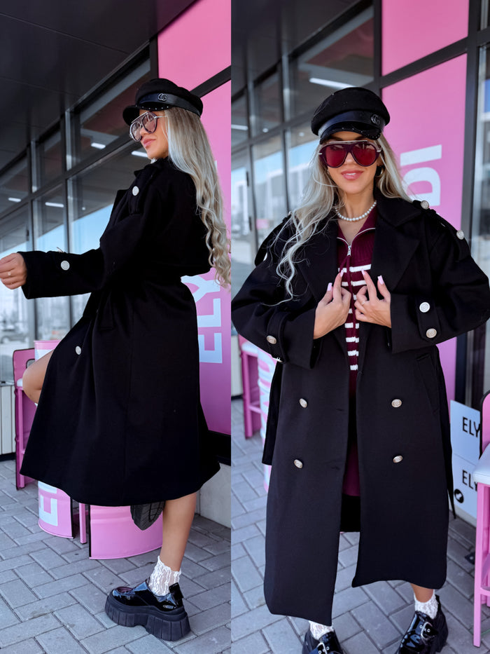 Svītrota raksta mētelis "MILADY" 88082 - MELNS