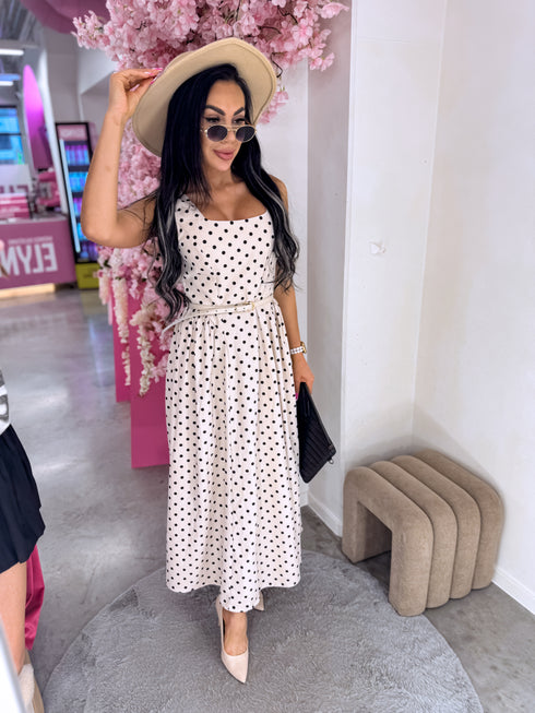 DOTTED dress + belt "MILAGRO" WZ20627 - BEIGE