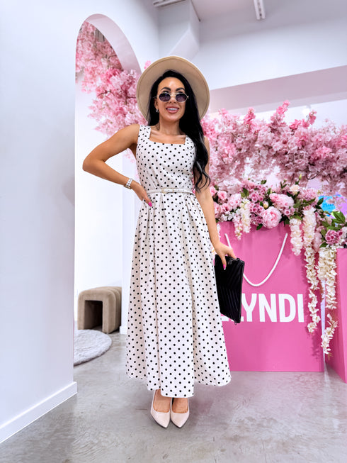 DOTTED dress + belt "MILAGRO" WZ20627 - BEIGE