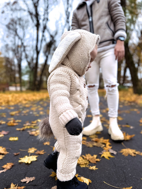 Adīts, vilnas kombinezons bērniem "ZAĶIS" - bēšs