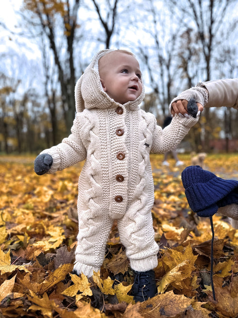 Adīts, vilnas kombinezons bērniem "ZAĶIS" - bēšs