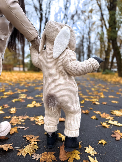 Adīts, vilnas kombinezons bērniem "ZAĶIS" - bēšs